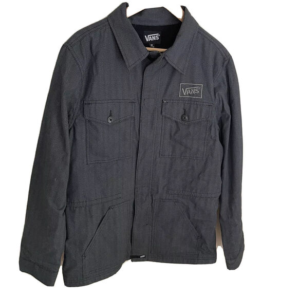 Vans Drill Chore Coat Gray Full Zip Lined Herringbone Pattern Cotton Men Sz Med - Picture 4 of 16